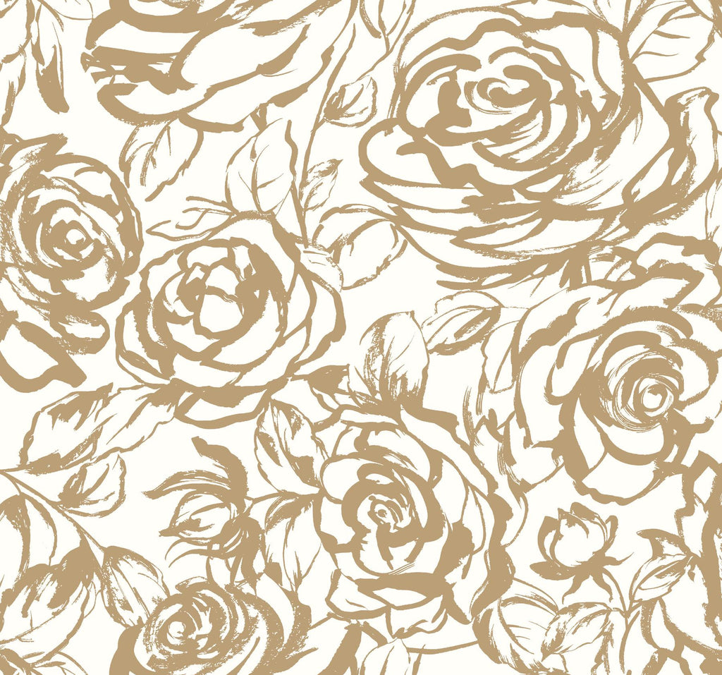 A-Street Prints Nelda Gold Rose Wallpaper