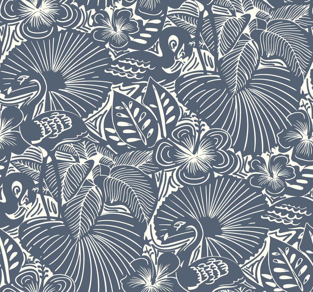 A-Street Prints Idalia Navy Floral Flamingo Wallpaper