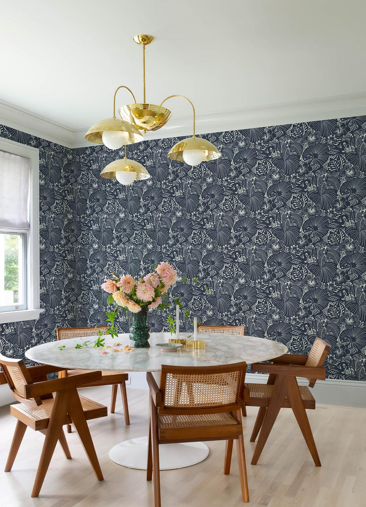 A-Street Prints Idalia Navy Floral Flamingo Wallpaper