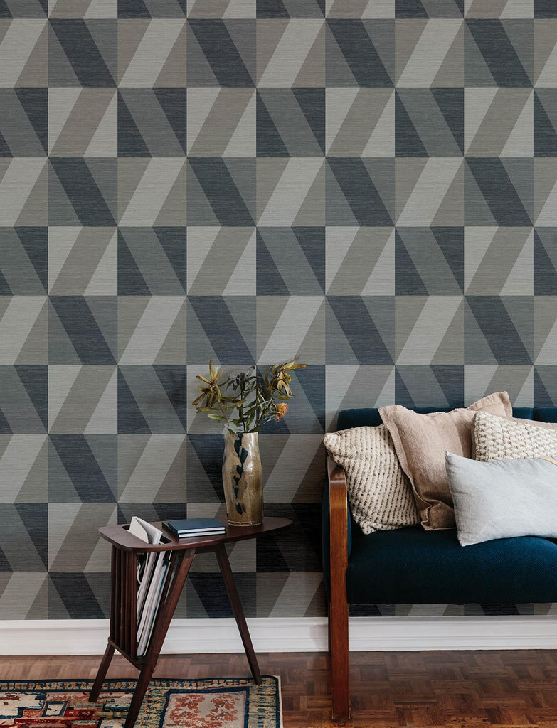 A-Street Prints Winslow Slate Geometric Faux Grasscloth Wallpaper