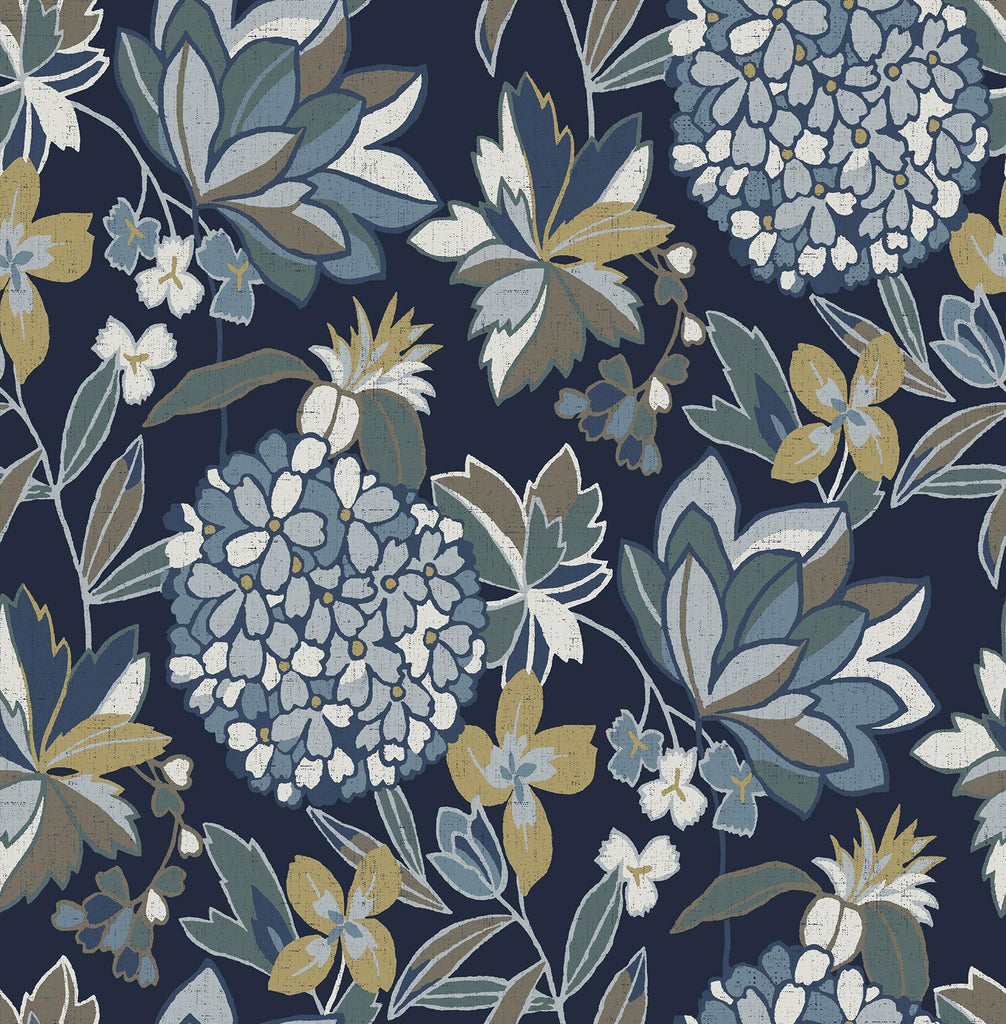 A-Street Prints Valdivian Indigo Floral Wallpaper