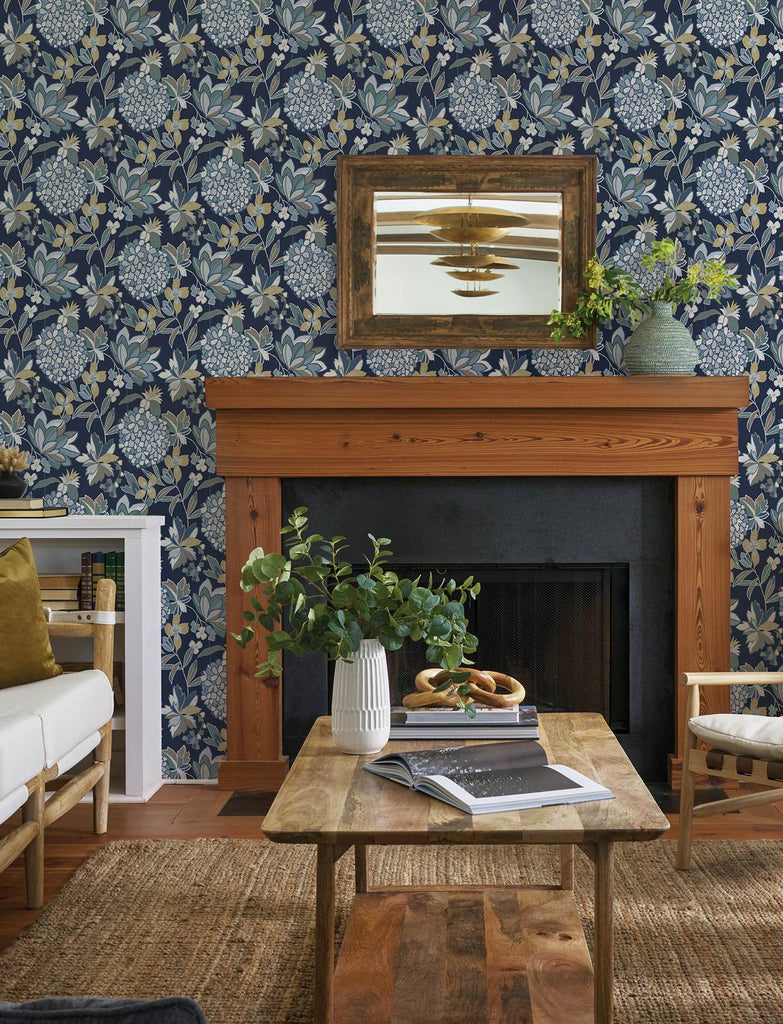 A-Street Prints Valdivian Indigo Floral Wallpaper