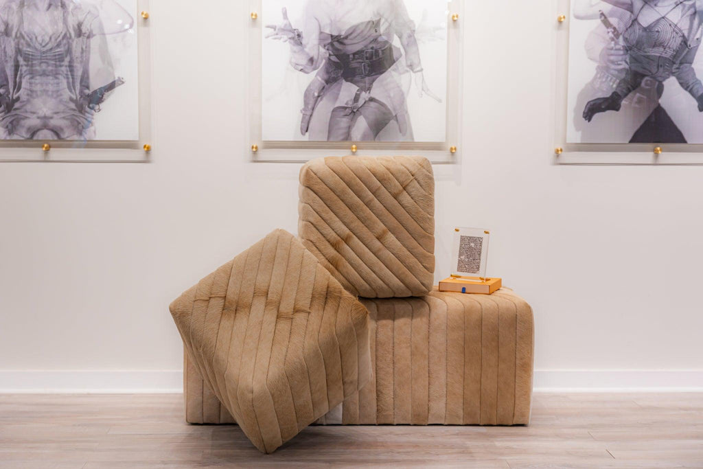 Olivia & Quinn Bryant Cube Ottoman in Hair on Hide Camel