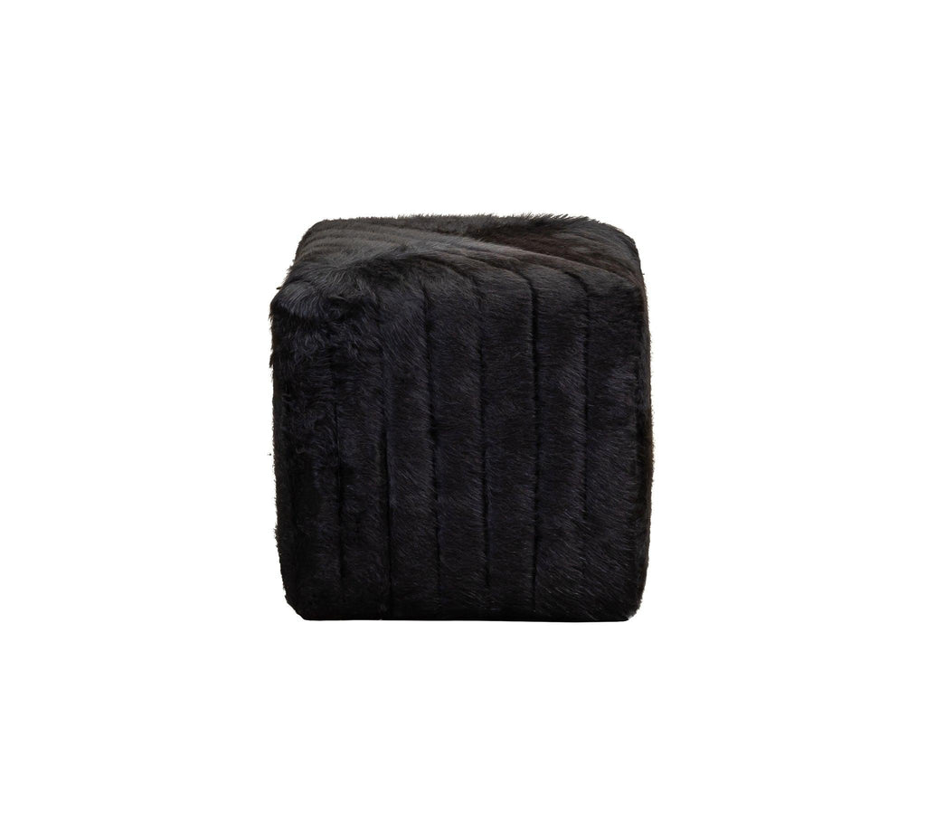 Olivia & Quinn Bryant Cube Ottoman in Hair on Hide Solid Black