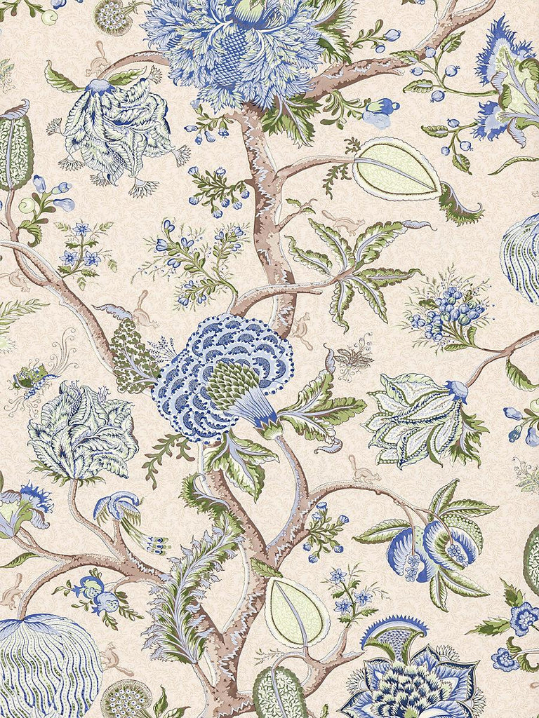 Scalamandre Pondicherry Wallcovering Blue Green On Cream Fern Wallpaper