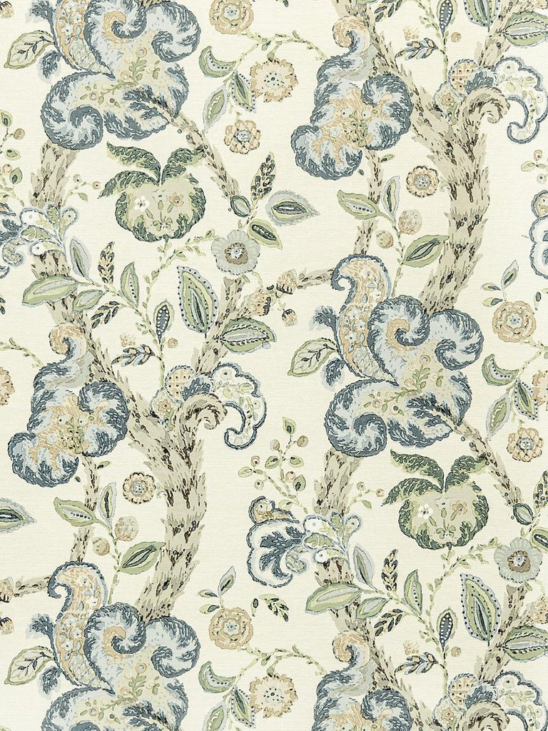 Scalamandre Cumbria Wallcovering Aquamarine On Ivory Wallpaper