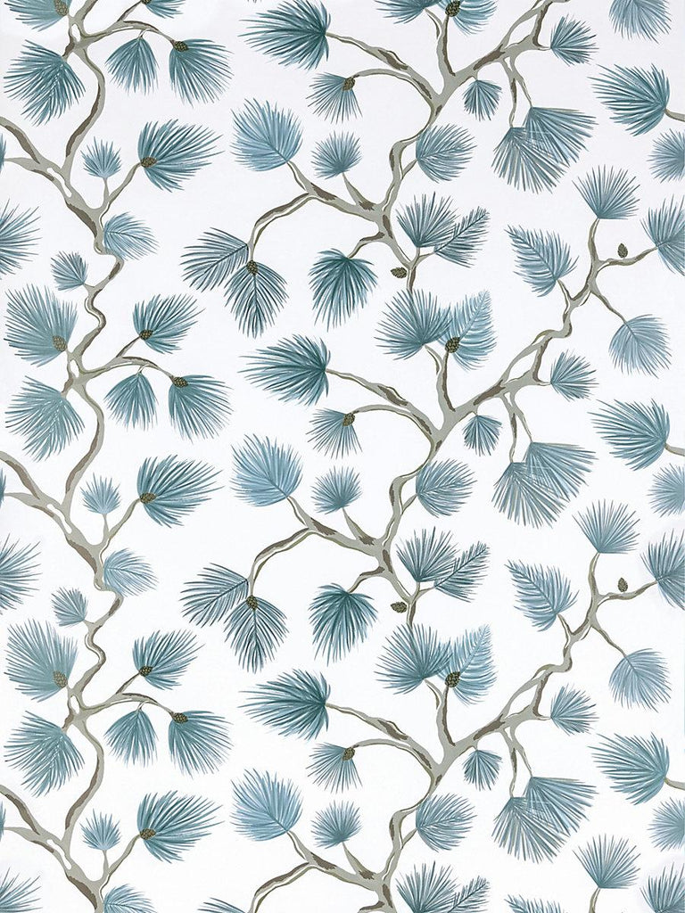 Scalamandre Pignoli Wallcovering Teal Wallpaper