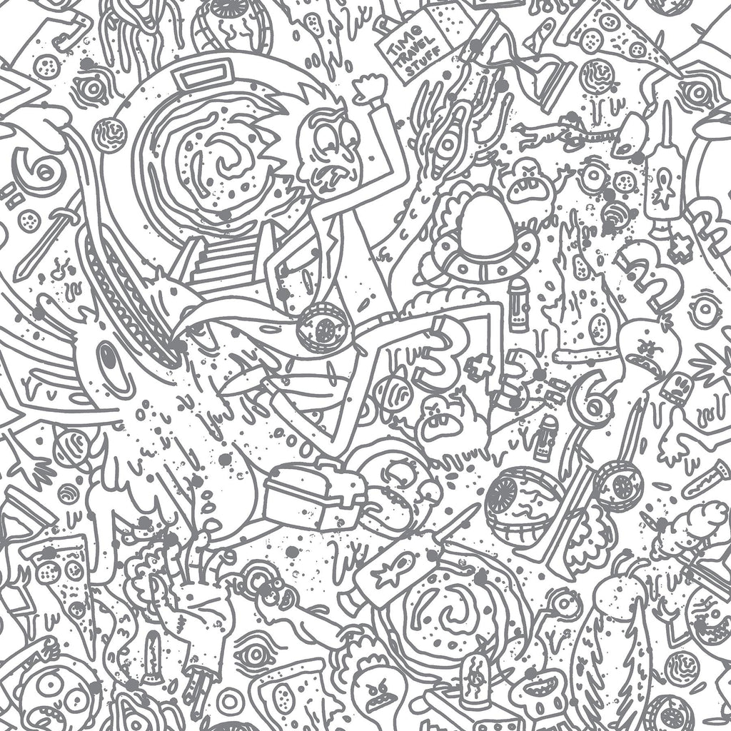 RoomMates Rick and Morty Doodle Peel and Stick Grey Wallpaper