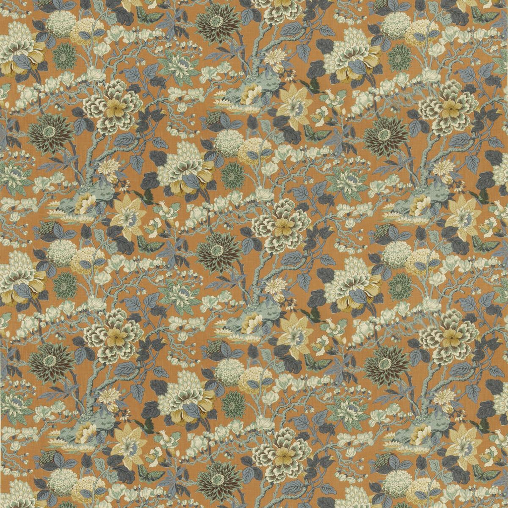 G P & J Baker LITTLE MAGNOLIA TEAL/ORANGE Fabric