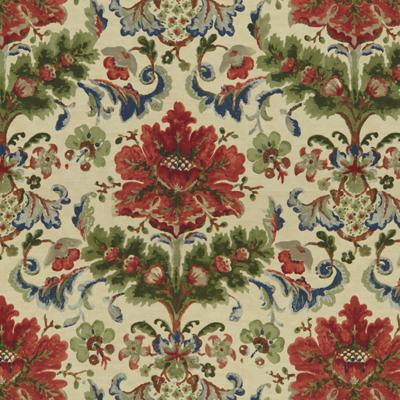 Brunschwig & Fils WINDSOR DAMASK COTTON & LINEN PRINT RED ON ECRU Fabric