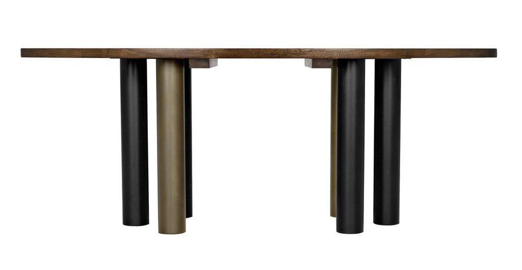 NOIR Journal Oval Dining Table Dark Walnut with Black & Aged Brass Steel Base