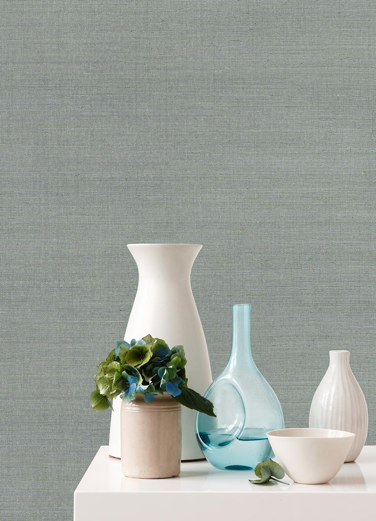 A-Street Prints Twine Fabric Textures Aquamarine Wallpaper