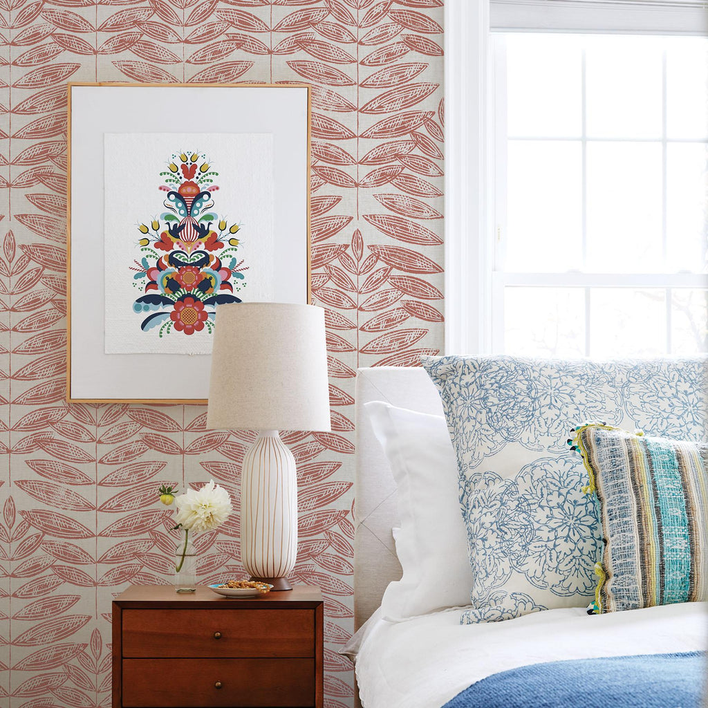 A-Street Prints Annelie Leaves Coral Wallpaper