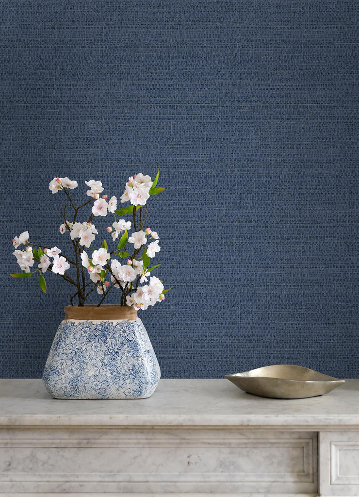 Brewster Home Fashions Chesapeake Delphine Fabric Textures Navy Wallpaper