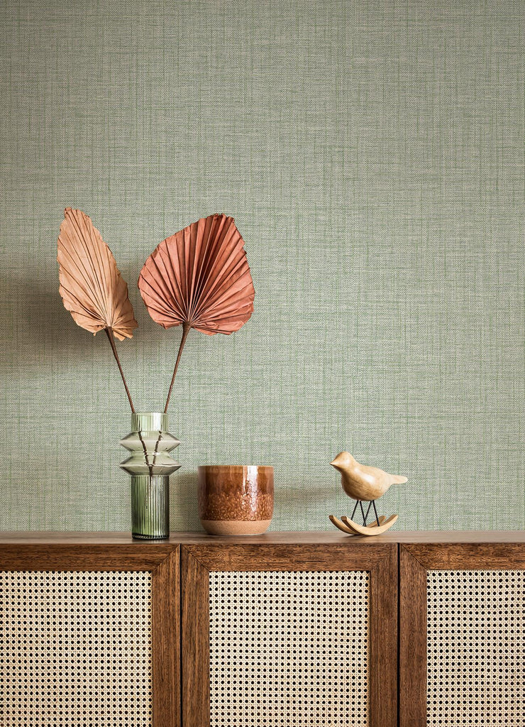 A-Street Prints Ingrid Fabric Textures Green Wallpaper