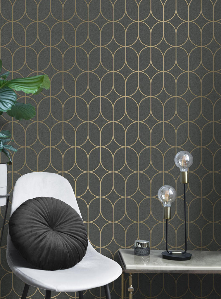 Brewster Home Fashions Advantage Curio Geometrics Charcoal Wallpaper