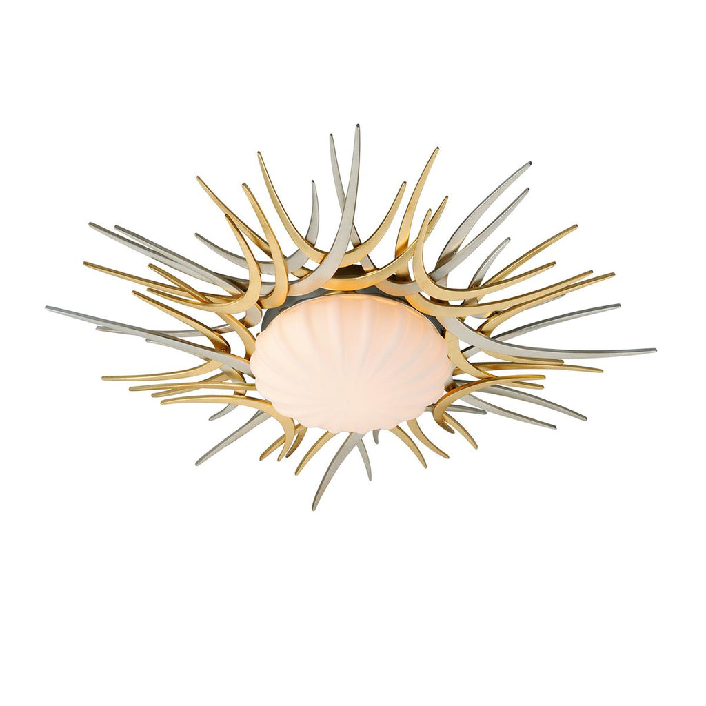 Corbett Lighting Helios GOLD AND SILVER LEAF 27W x 27L x 5.5H Flush Mount