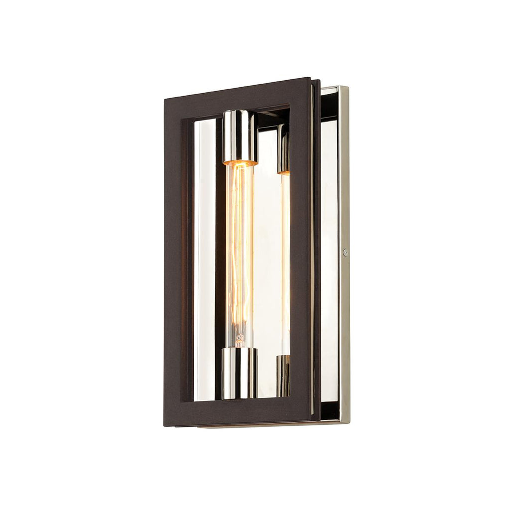 Troy Lighting Enigma BRONZE WITH POLISHED STAINLESS 7.75W x 7.75L x 14H Wall Sconce