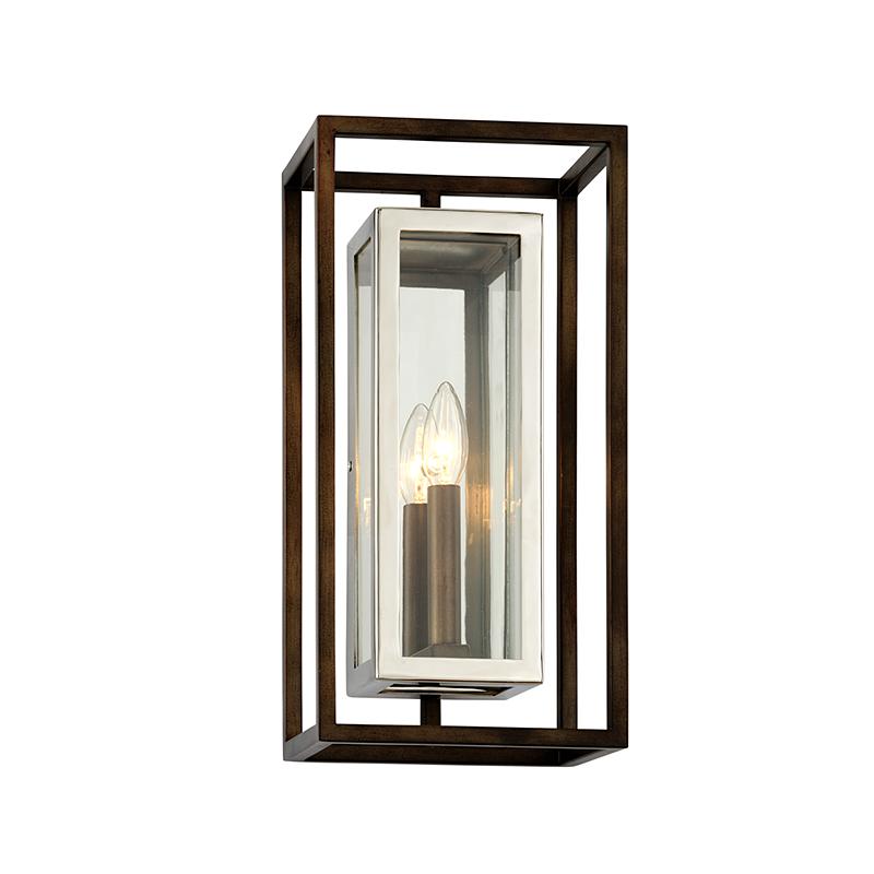 Troy Lighting Morgan BRONZE WITH POLISHED STAINLESS 8W x 8L x 16H Wall Sconce