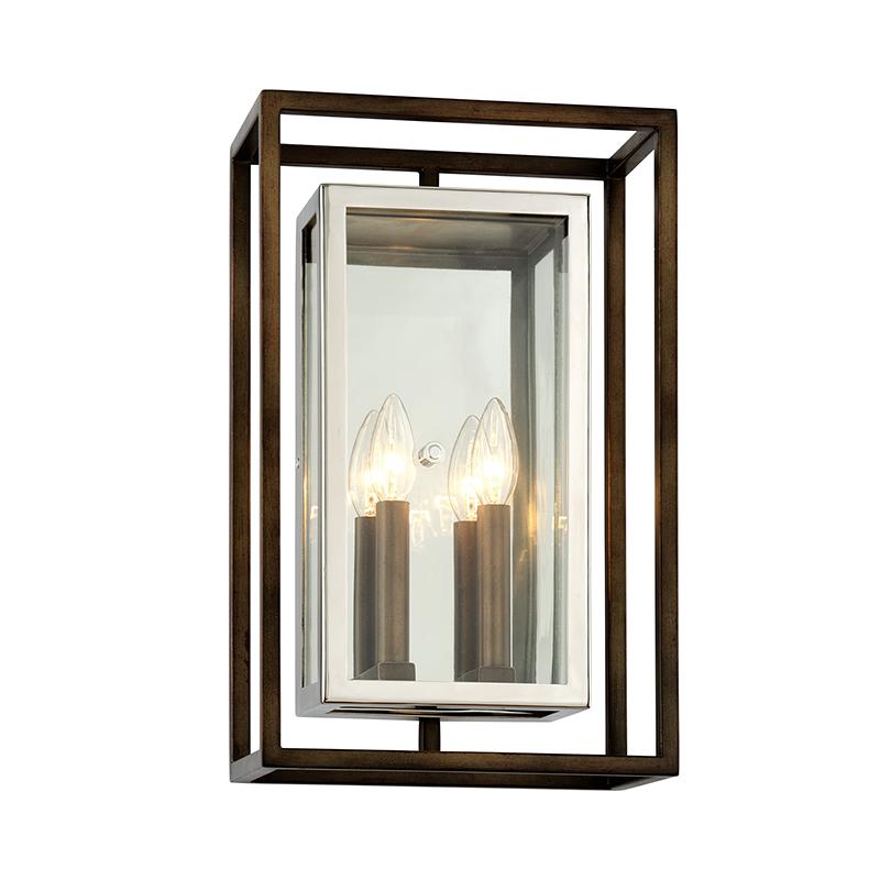 Troy Lighting Morgan BRONZE/STAINLESS STEEL 10.75W x 10.75L x 17H Wall Sconce