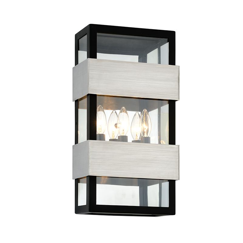 Troy Lighting Dana Point BLACK WITH BRUSHED STAINLESS 9.75W x 9.75L x 18.5H Wall Sconce