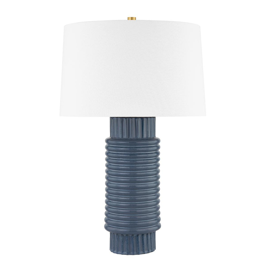 Hudson Valley Lighting Broderick AGED BRASS/GREY BLUE REACTIVE CERAMIC 17W x 17L x 26.5H Table Lamp