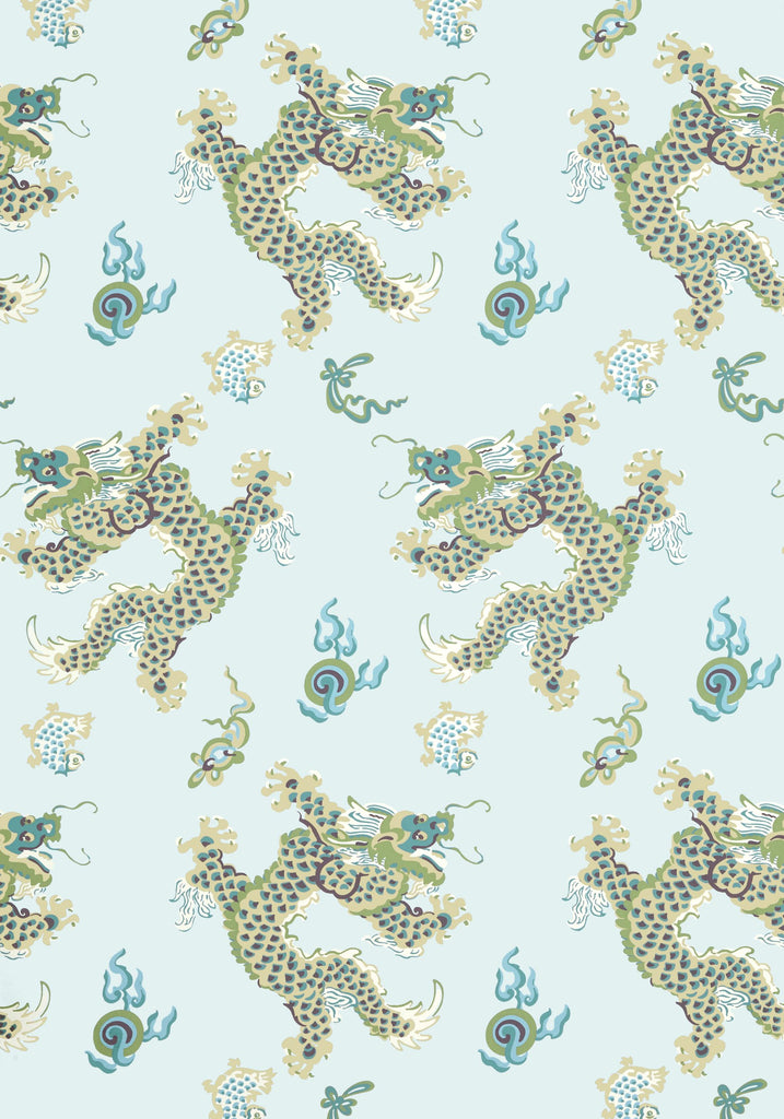 Thibaut DRAGON DANCE Spa Blue Wallpaper