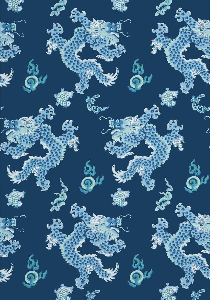 Thibaut DRAGON DANCE Navy Wallpaper