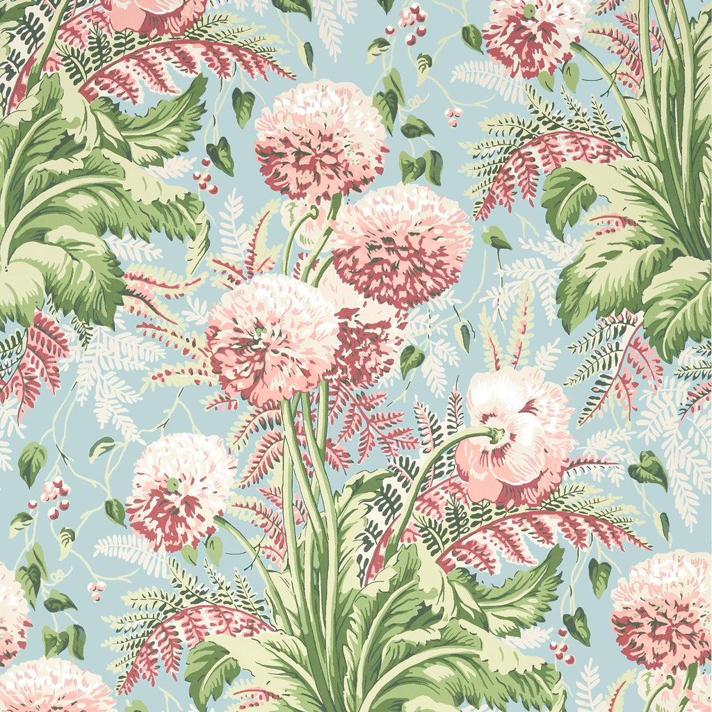 Thibaut DAHLIA Coral on Robin's Egg Wallpaper