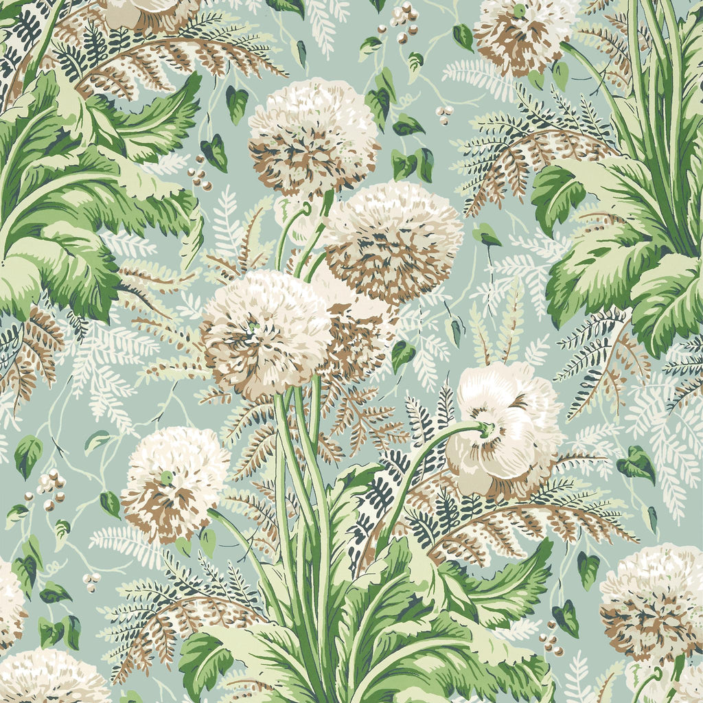 Thibaut DAHLIA Neutral on Robin's Egg Wallpaper