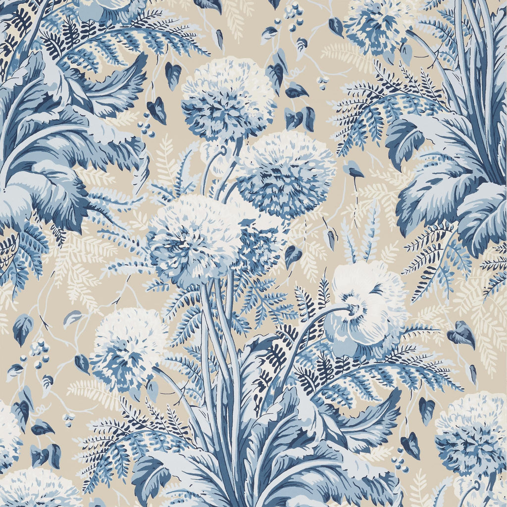 Thibaut DAHLIA Navy on Linen Wallpaper