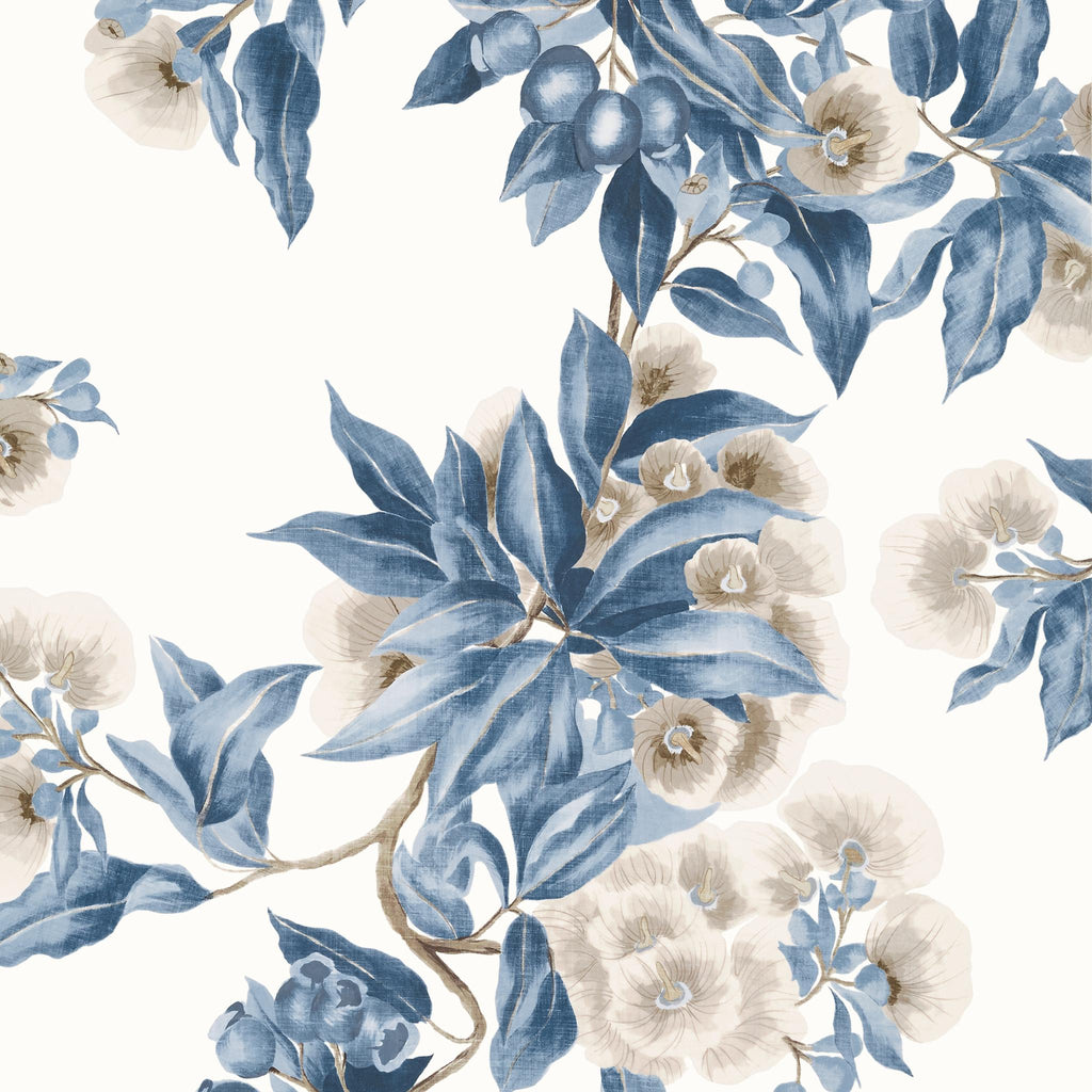 Thibaut CAMELLIA GARDEN Navy and Linen Wallpaper