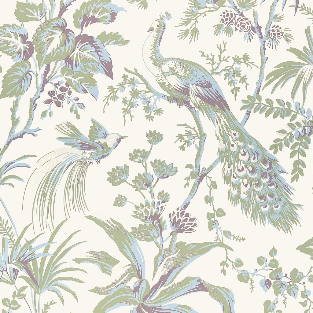 Anna French PEACOCK TOILE Green and Plum Wallpaper