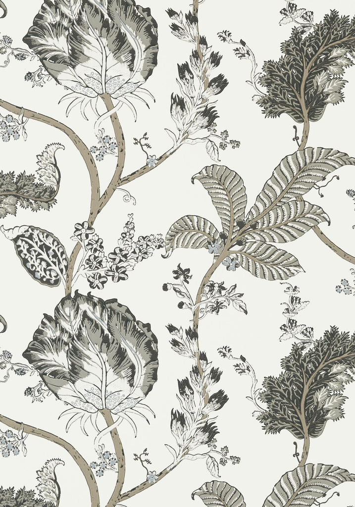 Anna French KALAMKARI VINE Black and White Wallpaper