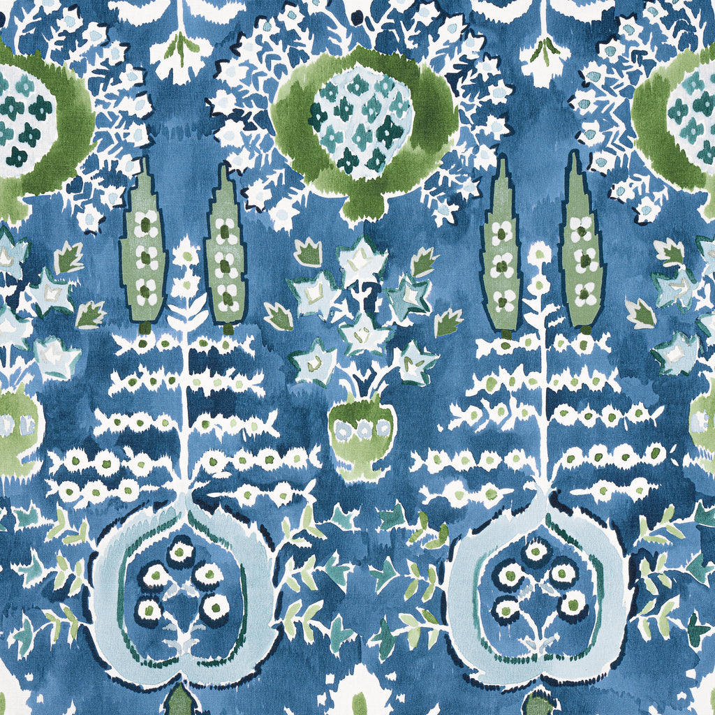 Thibaut MENDOZA SUZANI Blue and Green on Navy Fabric