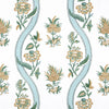 Thibaut Ribbon Floral Seaglass And Gold Fabric