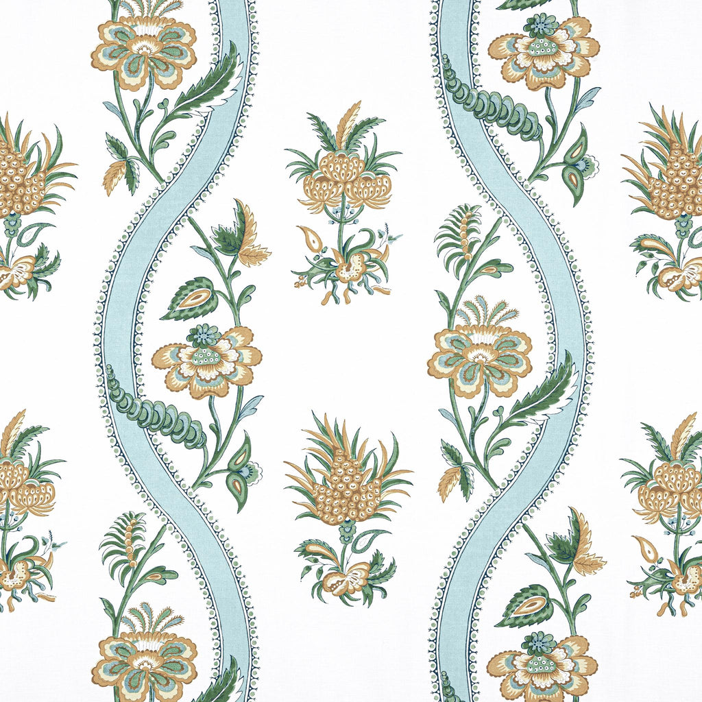 Thibaut RIBBON FLORAL Seaglass and Gold Fabric