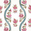 Thibaut Ribbon Floral Raspberry And Teal Fabric