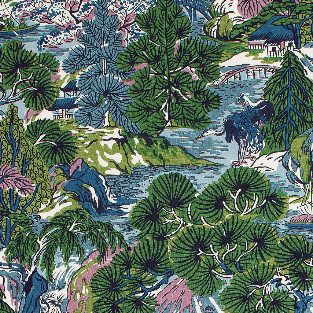 Thibaut PAGODA TREES Lavender and Blue Fabric