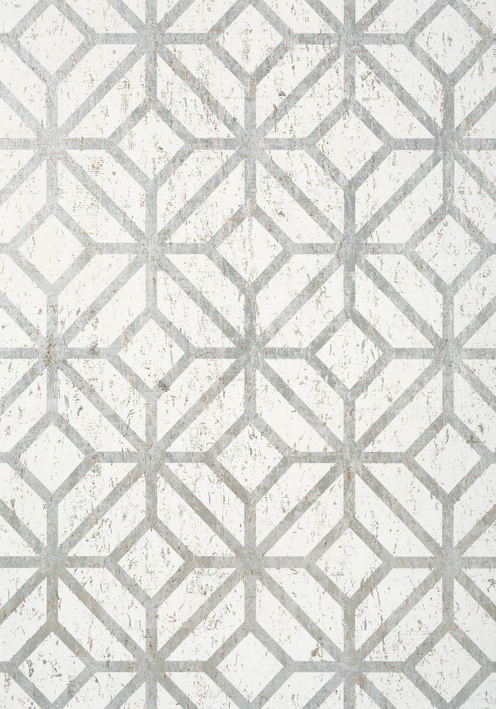 Thibaut MAMORA TRELLIS CORK White on Silver Wallpaper