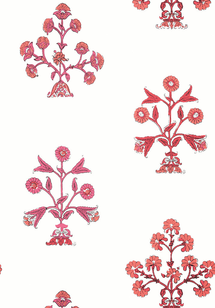 Thibaut INDIAN FLOWER Pink Wallpaper