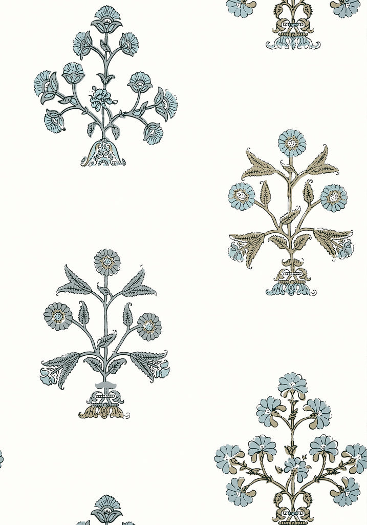 Thibaut INDIAN FLOWER Spa Blue Wallpaper