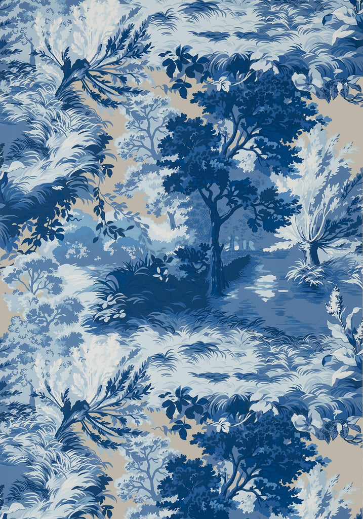 Thibaut LINCOLN TOILE Blue and Flax Wallpaper