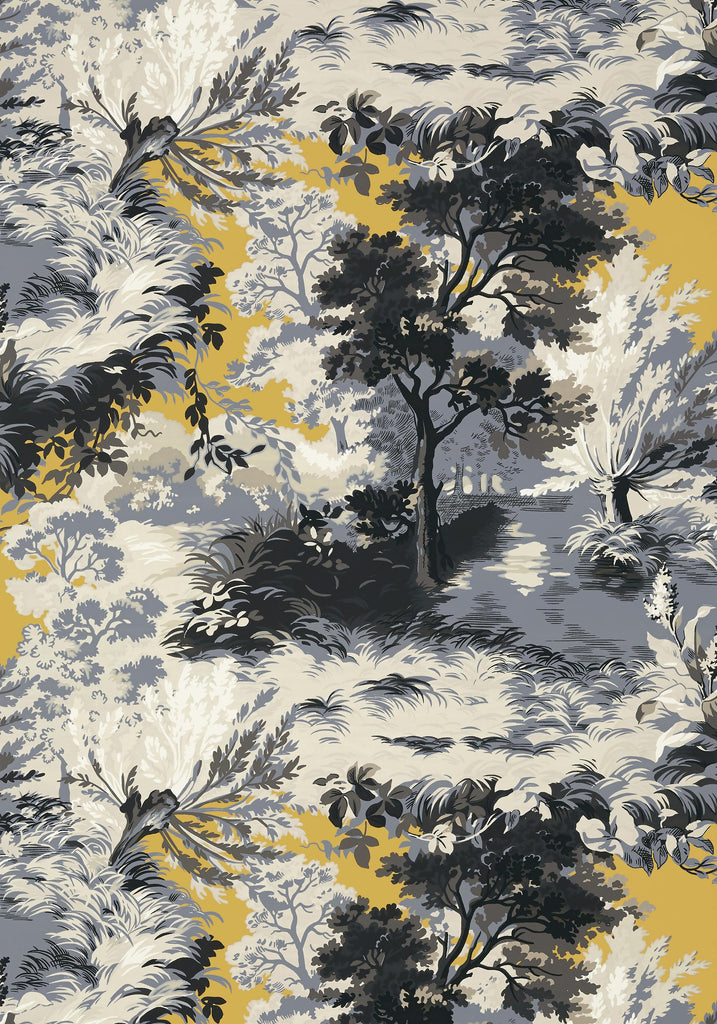 Thibaut LINCOLN TOILE Yellow and Grey Wallpaper