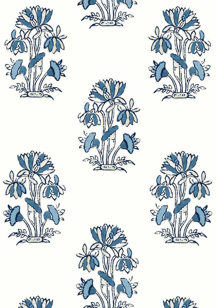 Thibaut LILY FLOWER Blue and White Wallpaper