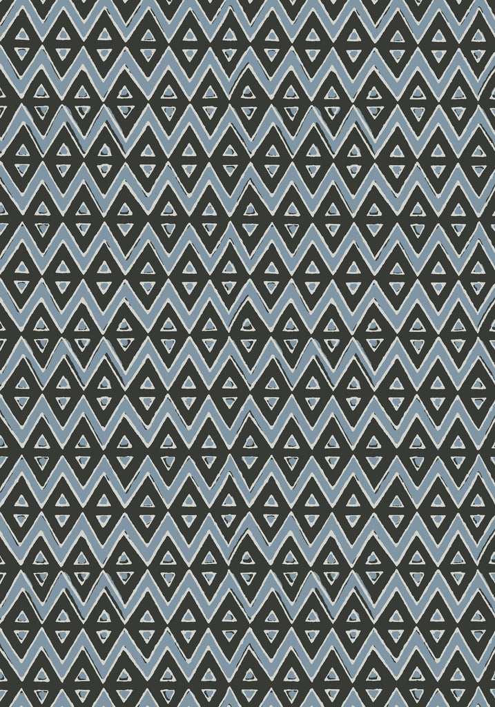 Thibaut TIBURON Black and Mineral Blue Wallpaper