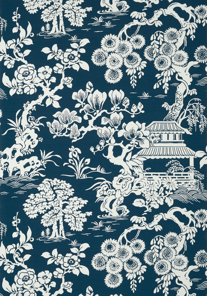 Thibaut JAPANESE GARDEN Navy Wallpaper