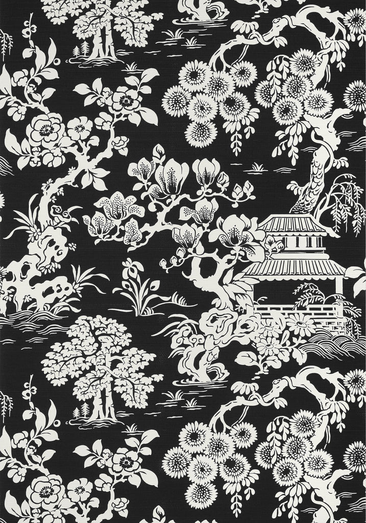 Thibaut JAPANESE GARDEN Black Wallpaper