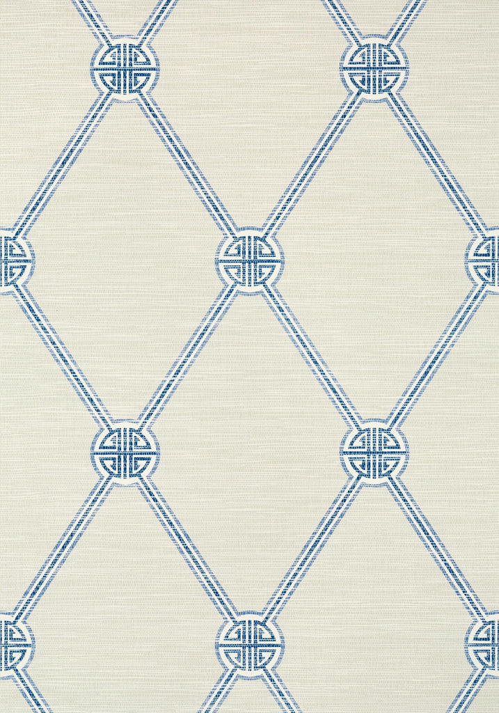 Thibaut TURNBERRY TRELLIS Beige and Blue Wallpaper