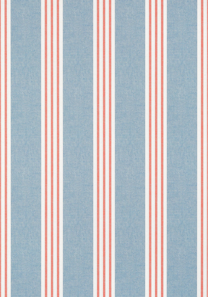 Thibaut CANVAS STRIPE Blue and Coral Wallpaper